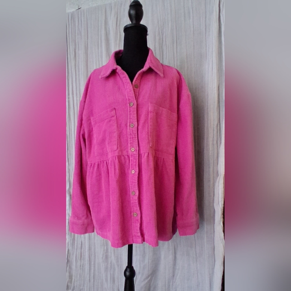 Eesome Vibrant Pink Corduroy Button-Down Shirt